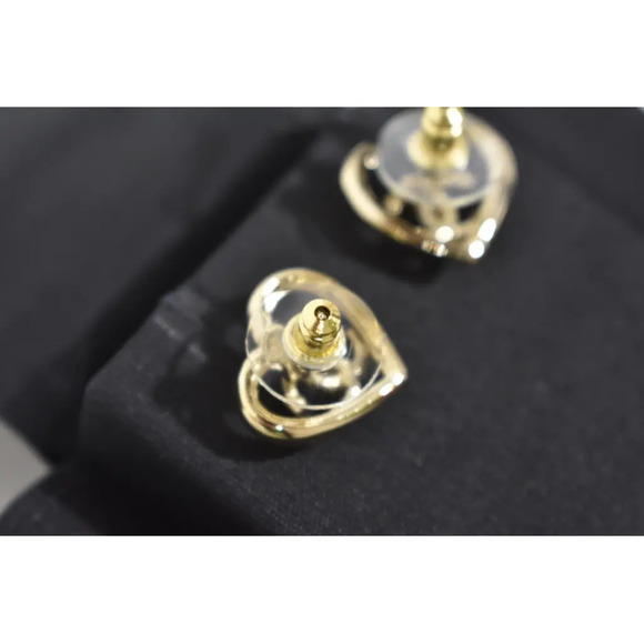 Chanel 23C Gold Crystal Heart Interlocking CC Logo Drop Statement Stud Earrings - Picture 6 of 7
